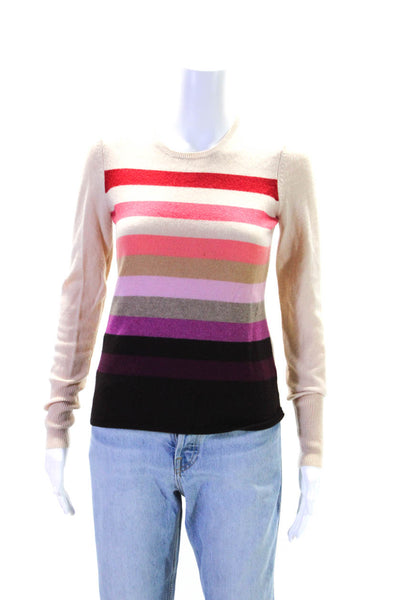 Wild About Cashmere Womens Cashmere Striped Long Sleeve Sweater Pink Size S