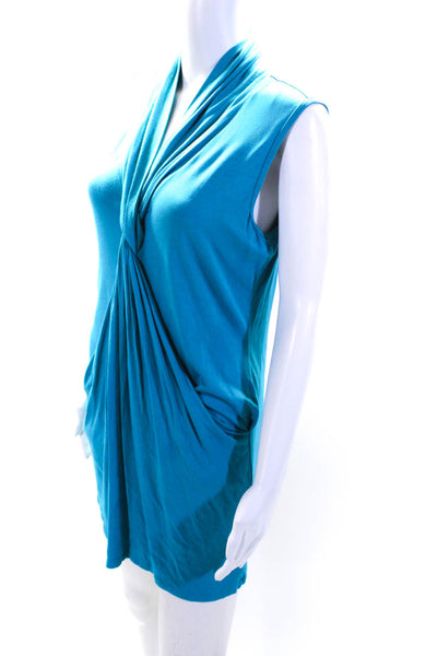 Trina Turk Womens Teal Cowl V-Neck Drape Sleeveless Mini Dress Size 8