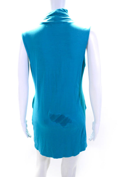 Trina Turk Womens Teal Cowl V-Neck Drape Sleeveless Mini Dress Size 8