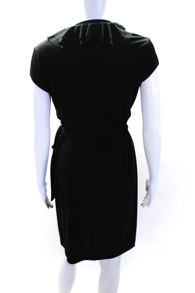 Nicole Miller Womens Black Ruffle V-Neck Cap Sleeve Wrap Dress Size S