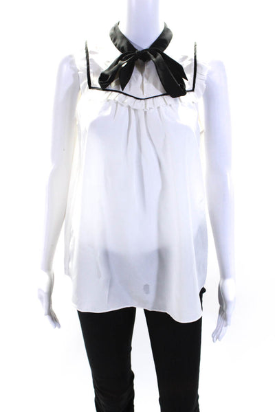 Kate Spade New York Womens White Silk Collar Ruffle Sleeveless Blouse Top Size S