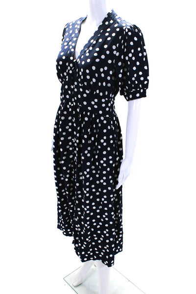 Boden Womnens Polka Dot V Neck A Line Maxi Dress Navy Blue White Size 4