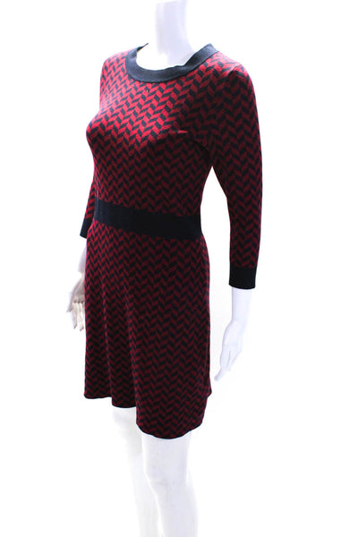 Boden Womens Herringbone Print Long Sleeves Sweater Dress Red Navy Blue Size 6