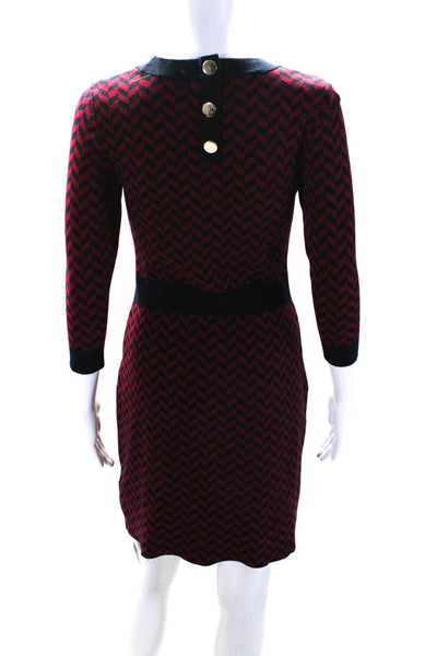 Boden Womens Herringbone Print Long Sleeves Sweater Dress Red Navy Blue Size 6
