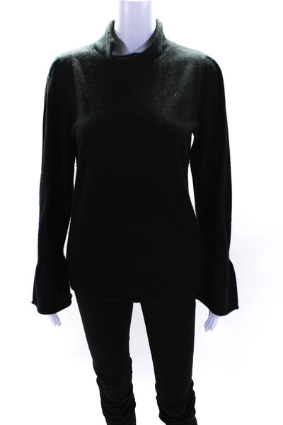 CO Womens Long Sleeve Mock Neck Cashmere Knit Sweatshirt Black Size Large