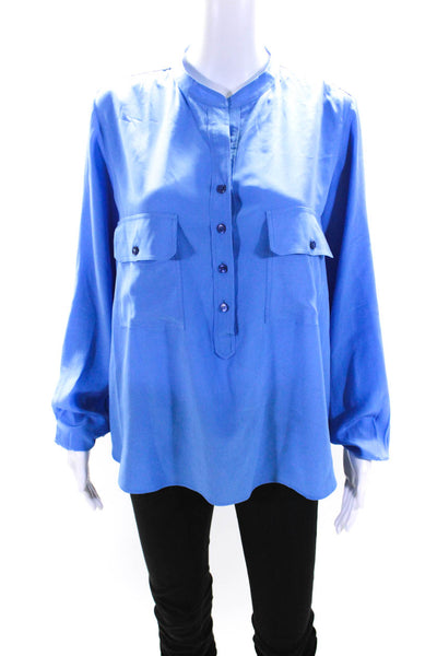 Stella McCartney Womens Button Front Long Sleeve Silk Shirt Blue Size IT 42