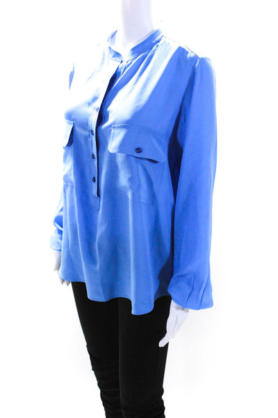 Stella McCartney Womens Button Front Long Sleeve Silk Shirt Blue Size IT 42