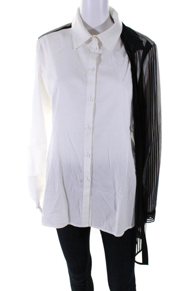 77 Women's Collared Long Sleeves Button Down Shirt White Black Size L