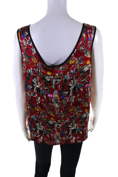 Nicole Miller Womens Red Silk Graphic Print V-Neck Sleeveless Sleep Shirt Size L