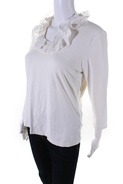 J. Mclaughlin WOmens Long Sleeve Scoop Neck Ruffle Blouse White Size M