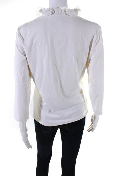 J. Mclaughlin WOmens Long Sleeve Scoop Neck Ruffle Blouse White Size M