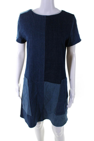 J Brand Women's Round Neck Short Sleeves Medium Wash Denim Mini Dress Size M