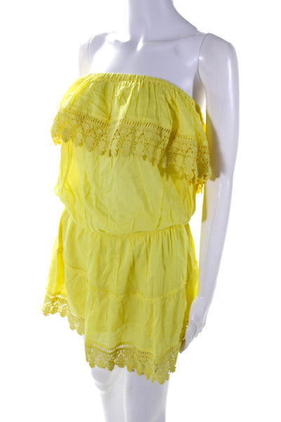 Melissa Odabash Women's Square Neck Crochet Drop Waist Mini Dress Yellow Size M