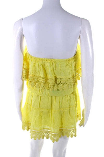 Melissa Odabash Women's Square Neck Crochet Drop Waist Mini Dress Yellow Size M