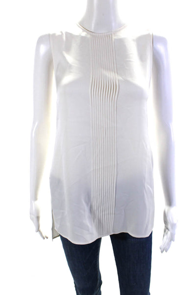 Theory Womens Silk Pleated Sleeveless Tank Blouse White Size S