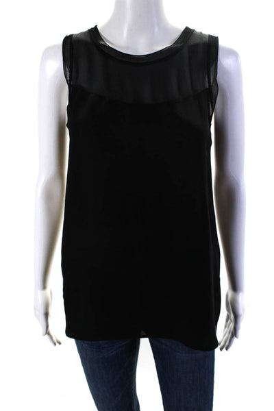 Vince Womens Silk Ribbed Trim Sleelvess Sheer Tank Top Black Size XS