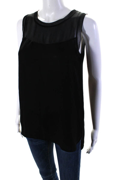 Vince Womens Silk Ribbed Trim Sleelvess Sheer Tank Top Black Size XS