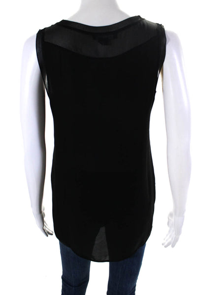 Vince Womens Silk Ribbed Trim Sleelvess Sheer Tank Top Black Size XS