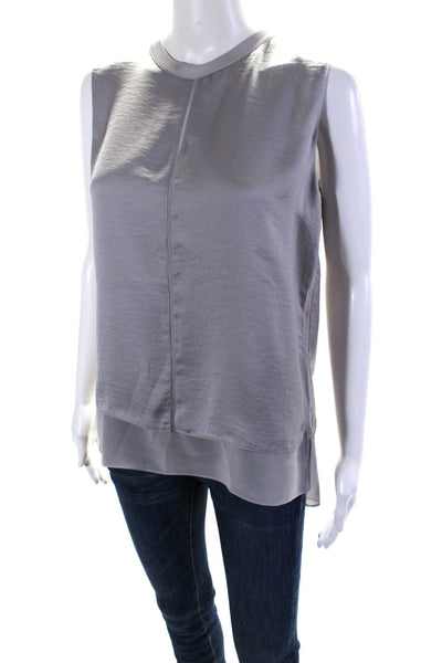 Vince Womens Ribbed Trim Layered Sleeveless Tank Blouse Gray Size S