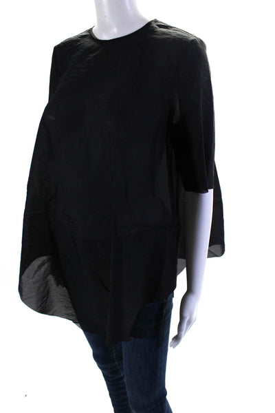 COS Womens Sheer Short Sleeve Asymmetric Hem Blouse Black Size 4