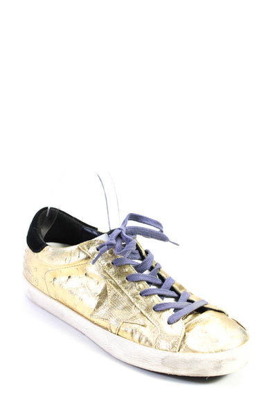 Golden Goose Women's Round Toe Lace Up Leather Rubber Sole Sneakers Gold Size 11