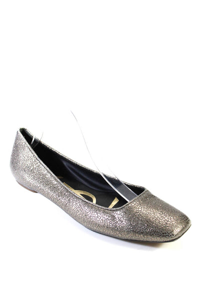 Yves Saint Laurent Women's Square Toe Leather Ballet Flat Shoe Gray Size 11.5