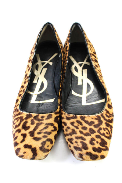 Yves Saint Laurent Women's Square Toe Ballet Flat Shoe Animal Print Size 11