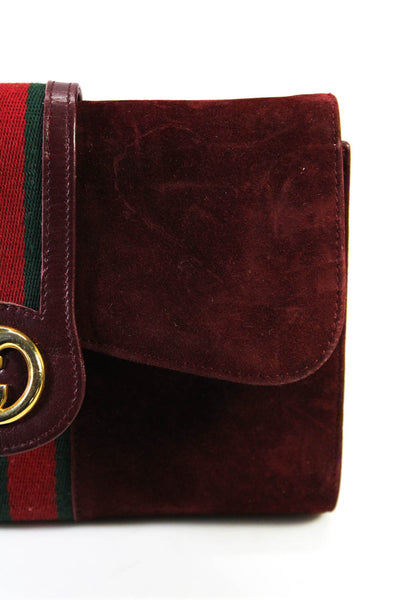 Gucci Vintage Womens Suede Gold Tone Clutch Handbag Garnett Red