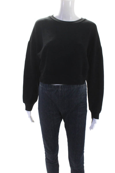 Reformation Jeans Womens Round Neck Cropped Pullover Sweatshirt Top Black Size M