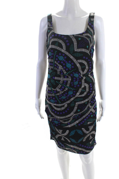 Nicole Miller Womens Scoop Neck Sleeveless Cinch Mini Dress Black Abstract Size