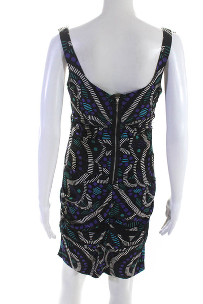 Nicole Miller Womens Scoop Neck Sleeveless Cinch Mini Dress Black Abstract Size