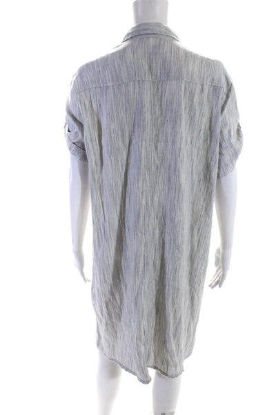 NIC+ZOE Womens White Linen Striped Button Down Short Sleeve Shirt Dress Size L