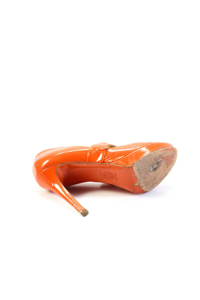 Versace Womens Stiletto Peep Toe Pumps Orange Patent Leather Size 38