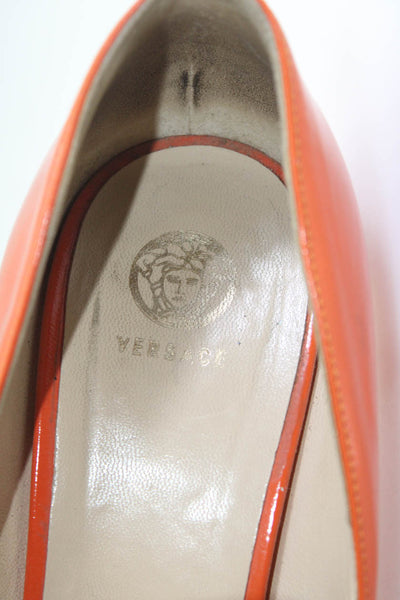 Versace Womens Stiletto Peep Toe Pumps Orange Patent Leather Size 38