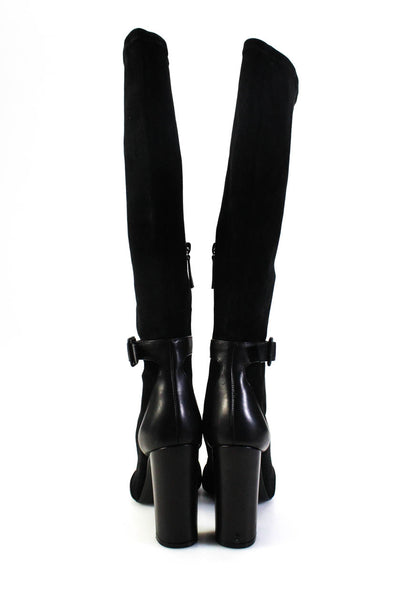 Longchamp Womens Side Zip Block Heel Peep Toe Knee High Boots Black Suede 40