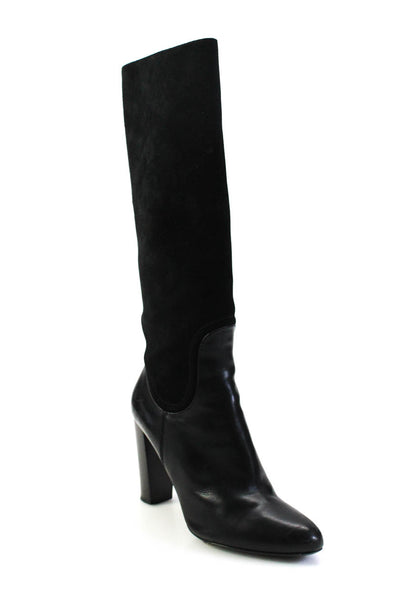 Longchamp Womens Side Zip Block Heel Knee High Boots Black Suede Leather Size 40