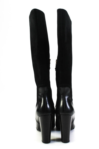 Longchamp Womens Side Zip Block Heel Knee High Boots Black Suede Leather Size 40