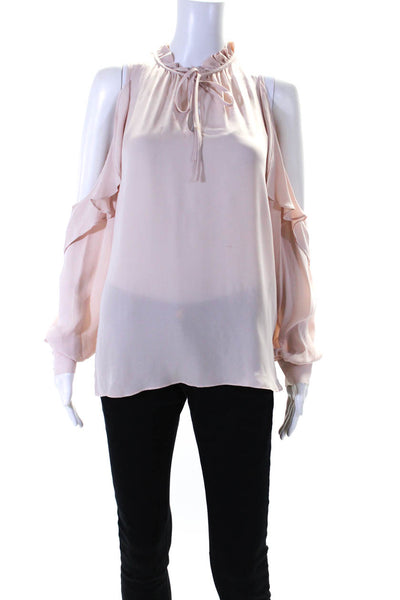 Parker Womens Silk Long Sleeve V Neck Ruffle Blouse Pink Size S