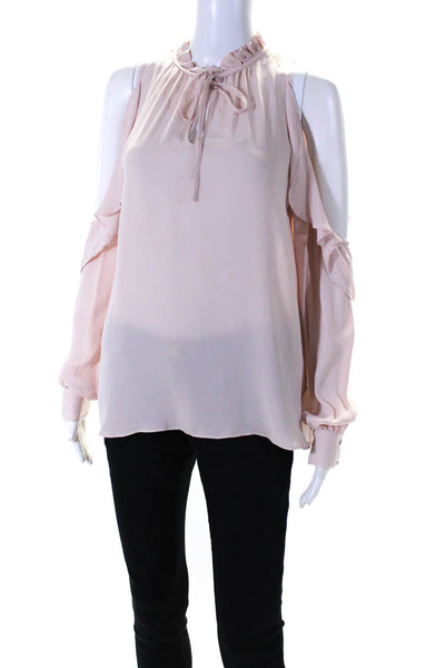 Parker Womens Silk Long Sleeve V Neck Ruffle Blouse Pink Size S