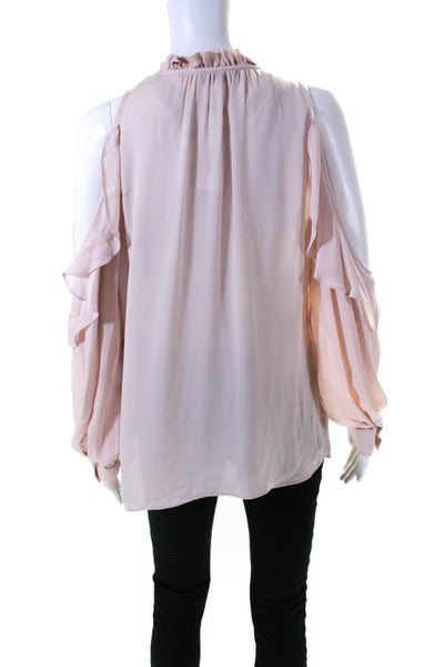 Parker Womens Silk Long Sleeve V Neck Ruffle Blouse Pink Size S