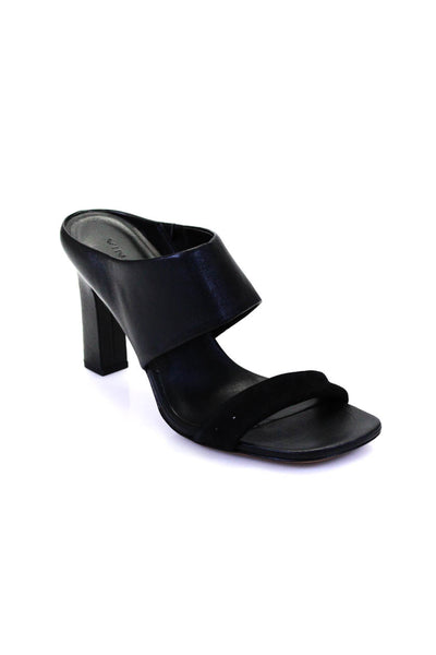 Vince Womens Leather Suede Peep Toe Slip On Cutout Mule Heels Black Size 8.5