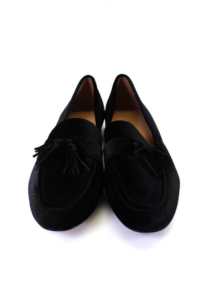 J Crew Womens Velvet Slip On Tassel Loafer Flats Black Size 9