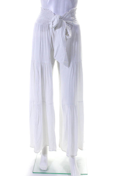 Elan Womens High Rise Elastic Tie Waist Wide Leg Gathered Pants White Size S