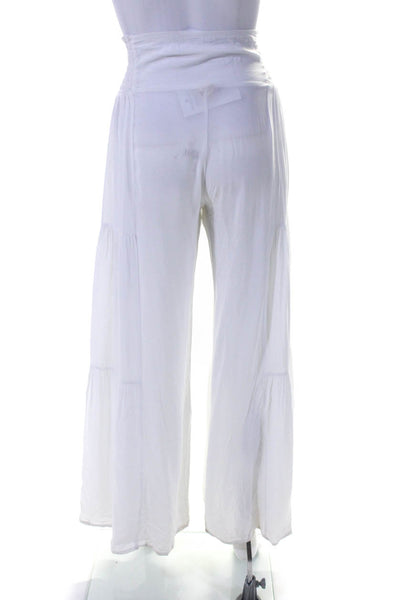 Elan Womens High Rise Elastic Tie Waist Wide Leg Gathered Pants White Size S
