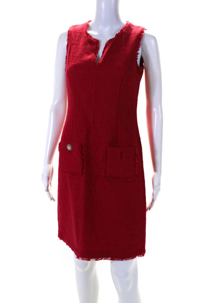 Karl Lagerfeld Womens Back Zip Sleeveless V Neck Fringe Woven Dress Red Size 2