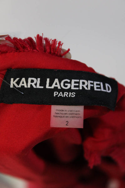 Karl Lagerfeld Womens Back Zip Sleeveless V Neck Fringe Woven Dress Red Size 2