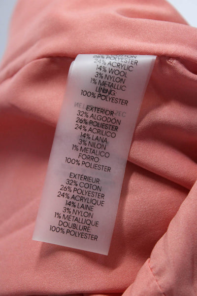 Karl Lagerfeld Womens Back ZIp Fringe V Neck Tweed Dress Pink White Size 2