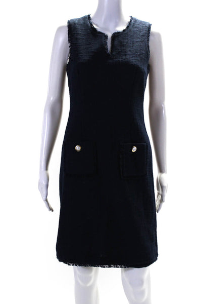 Karl Lagerfeld Womens Back Zip Sleeveless Fringe Woven Dress Navy Blue Size 2