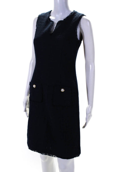 Karl Lagerfeld Womens Back Zip Sleeveless Fringe Woven Dress Navy Blue Size 2