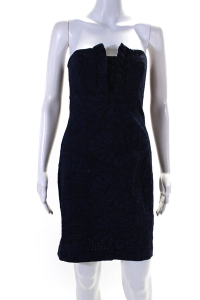 Lilly Pulitzer Womens Back Zip Strapless Embroidered Dress Navy Blue Size 2